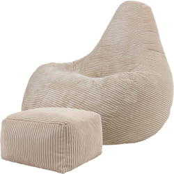 Icon - Pouf Fauteuil en Velours Côtelé Dalton et Repose-Pieds, Poufs de Salon pour Adultes. Beige, oeko-tex