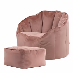 Pouf Fauteuil en Velours Sirena et Repose-Pieds - ICON - Aube Rose - 1 Place - 77x74 cm - Intérieur