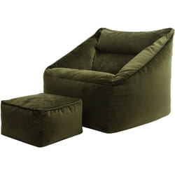 Pouf Fauteuil en Velours Natalia et Repose-Pieds, xxl Pouf Geant pour Salon, Pouf Poire Adultes, Vert Olive - Icon