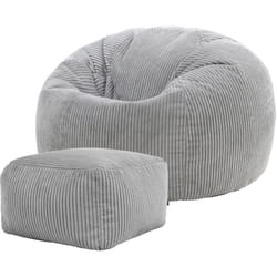Icon - Pouf Classique en Velours Côtelé Kingston, Fauteuil Pouf pour Adultes, 85cm x 85cm x 50cm, Gris Aube, oeko-tex