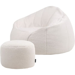 Icon - Pouf fauteuil Sherpa et repose-pieds en molleton, orso, Poufs de Salon, 95cm x 95cm, Beige/Naturel