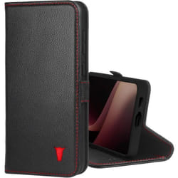 Étui Portefeuille en Cuir de qualité supérieure TORRO Compatible avec Samsung Galaxy S24 FE 5G Noir avec détails Rouges