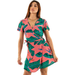 Robe Courte Printed Wrap Viscose Multicolore