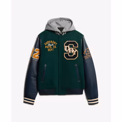 Blouson College Patched Polyester Vert