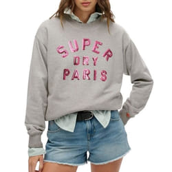 Pull - SUPERDRY - Embellished Varsity Loose Crew - 100% coton biologique - Gris - Rose
