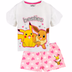 Pokemon - Ensemble de pyjama court BESTIES - Fille (Blanc / Rose / Jaune)