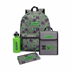 Minecraft - Ensemble Sac à déjeuner et sac à dos (Gris / Vert / Noir)