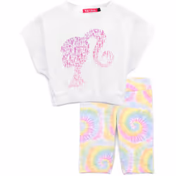 Barbie - Ensemble haut et short - Fille (Blanc / Rose)