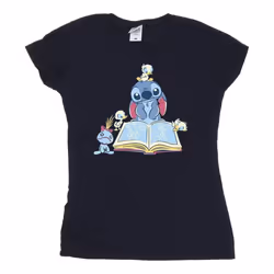 Disney - T-shirt READING READING A BOOK - Femme (Bleu marine)