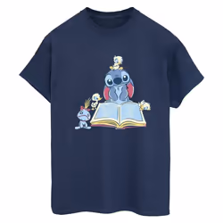 Disney - T-shirt READING READING A BOOK - Femme (Bleu marine)