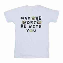 Star Wars - T-shirt THE MANDALORIAN MAY THE FORCE BE WITH YOU - Garçon (Blanc)