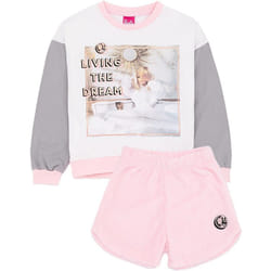 Barbie - Ensemble de pyjama LIVING THE DREAM - Fille (Blanc / Gris / Rose)