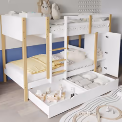 Lit superposé enfant - Merax - 90x200cm - Échelle 3 marches - 2 tiroirs - Bois massif