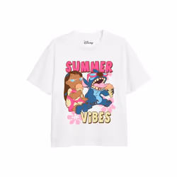 Lilo & Stitch - T-shirt SUMMER VIBES - Fille (Blanc / Rose)
