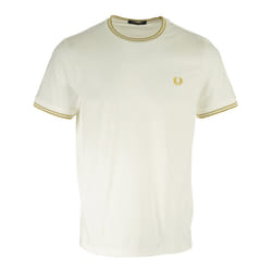 T-Shirt - FRED PERRY - FP À Double Pointe - Blanc - Manches Courtes - Coton