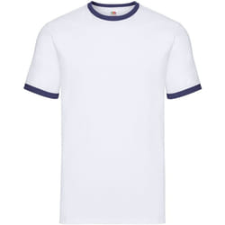 Fruit of the Loom - T-shirt - Adulte (Blanc / Bleu marine)