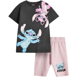 Lilo & Stitch - Ensemble t-shirt et short - Fille (Gris foncé / Rose)