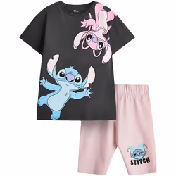 Lilo & Stitch - Ensemble t-shirt et short - Fille (Gris foncé / Rose)
