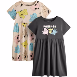 Pokemon - Robes - Fille (Gris foncé / Brun clair)