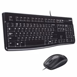 Logitech Desktop MK120, Avec fil, USB, QWERTZ, Noir, Souris incluse