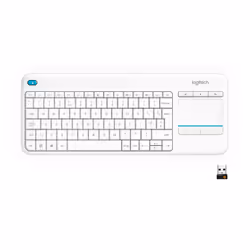 Logitech K400 Plus Tv, Mini, Sans fil, RF sans fil, QWERTY, Blanc