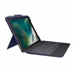 Logitech Slim Combo, QWERTY, Italien, Apple, iPad Pro, Bleu, Tissu, Plastique, Polyuréthane