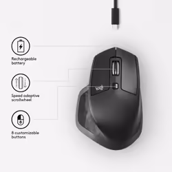 Logitech MX Master 2S Wireless Mouse souris Droitier RF sans fil + Bluetooth Laser 1000 DPI - Vue supplémentaire 4