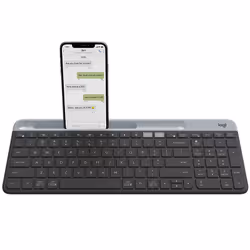 Logitech Slim Multi-Device Wireless Keyboard K580, Taille réelle (100 %), RF sans fil + Bluetooth, Graphite