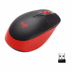 Logitech M190 Full-Size Wireless Mouse, Ambidextre, Optique, RF sans fil, 1000 DPI, Noir, Rouge