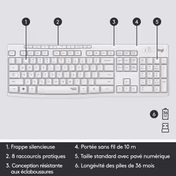 Logitech MK295 Silent Wireless Combo clavier Souris incluse RF sans fil QWERTY Anglais Blanc - Vue supplémentaire 11