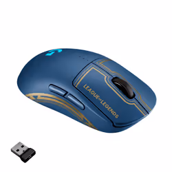 Logitech G PRO Wireless Mouse League of Legends Edition, Ambidextre, Optique, RF sans fil, 25600 DPI, 1 ms, Noir, Bleu, Or