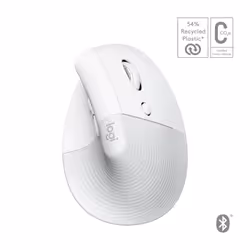 Logitech Lift for Mac, Droitier, Conception verticale, Optique, RF sans fil + Bluetooth, 4000 DPI, Blanc