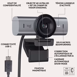 Logitech MX Brio 705 for Business webcam 8,5 MP 4096 x 2160 pixels USB 3.2 Gen 1 (3.1 Gen 1) Aluminium, Noir - Vue supplémentaire 14