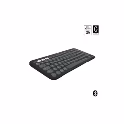 Logitech Pebble Keys 2 K380s, Mini, RF sans fil + Bluetooth, Commutateur de touche « ciseaux », AZERTY, Graphite