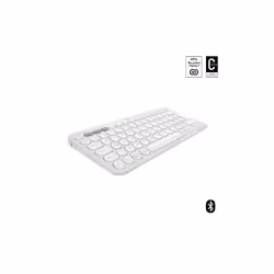 Logitech Pebble Keys 2 K380s, Mini, RF sans fil + Bluetooth, Commutateur de touche « ciseaux », AZERTY, Blanc