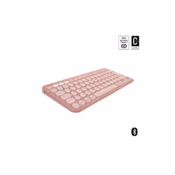 Logitech Pebble Keys 2 K380s, Mini, RF sans fil + Bluetooth, Commutateur de touche « ciseaux », AZERTY, Rose