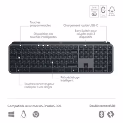 Logitech MX Keys S clavier RF sans fil + Bluetooth AZERTY Belge Graphite - Vue supplémentaire 19