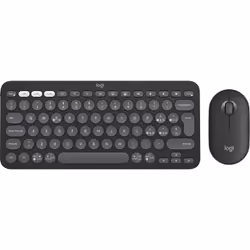 Logitech Pebble 2 Combo, Mini, RF sans fil + Bluetooth, Commutateur de touche « ciseaux », QWERTY, Graphite, Souris incluse