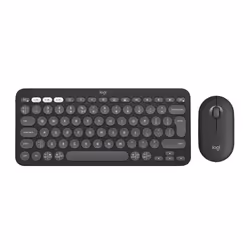 Logitech Pebble 2 Combo, Mini, RF sans fil + Bluetooth, Commutateur de touche « ciseaux », QWERTY, Graphite, Souris incluse
