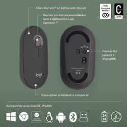 Logitech Pebble 2 Combo clavier Souris incluse RF sans fil + Bluetooth QWERTY US International Graphite - Vue supplémentaire 7