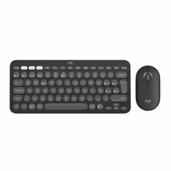 Logitech Pebble 2 Combo, Mini, RF sans fil + Bluetooth, Commutateur de touche « ciseaux », QWERTY, Graphite, Souris incluse