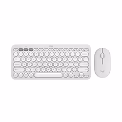 Logitech Pebble 2 Combo, Mini, RF sans fil + Bluetooth, Commutateur de touche « ciseaux », QWERTY, Blanc, Souris incluse