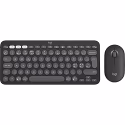 Logitech Pebble 2 Combo, Mini, RF sans fil + Bluetooth, Commutateur de touche « ciseaux », QWERTY, Graphite, Souris incluse