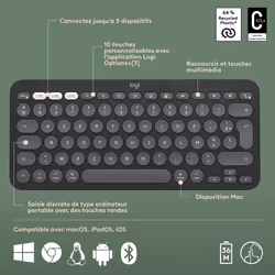Logitech Pebble 2 Combo for Mac clavier Souris incluse RF sans fil + Bluetooth AZERTY Français Graphite - Vue supplémentaire 7