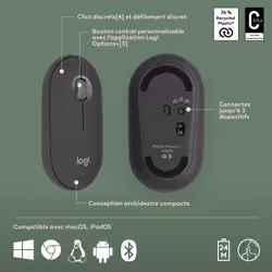 Logitech Pebble 2 Combo for Mac clavier Souris incluse RF sans fil + Bluetooth AZERTY Français Graphite - Vue supplémentaire 8