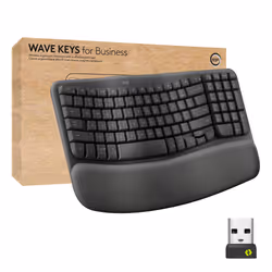 Logitech Wave Keys clavier ergonomique sans fil avec repose-poignets rembourré, Taille réelle (100 %), RF sans fil + Bluetoot ...