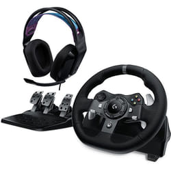 Volant de course - LOGITECH - Volant + Pédalier - Cuir cousu à la main - Angle de rotation 900° - USB
