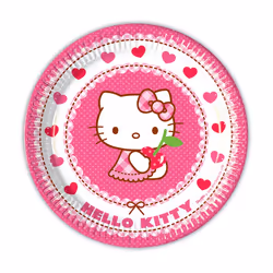Procos Hello Kitty, Assiette, Rond, Carton, Rose, Blanc, Image, 8 pièce(s)