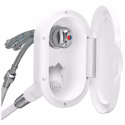 Ce kit de douche de pont associe une douchette de pont avec son tuyau de 3m et un mitigeur eau chaude/eau froide avec ses 3 f ...