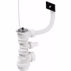 Vidage à chaînette complet Ø60mm pour évier inox 1 cuve . Matière : PP blanc . S’adapte sur les éviers 1 cuve avec trop-plein ...